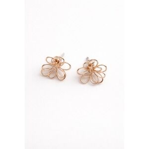 Rose Gold Tone‎ Floral Stud Earrings | Wire Flower Design Minimalist Jewelry